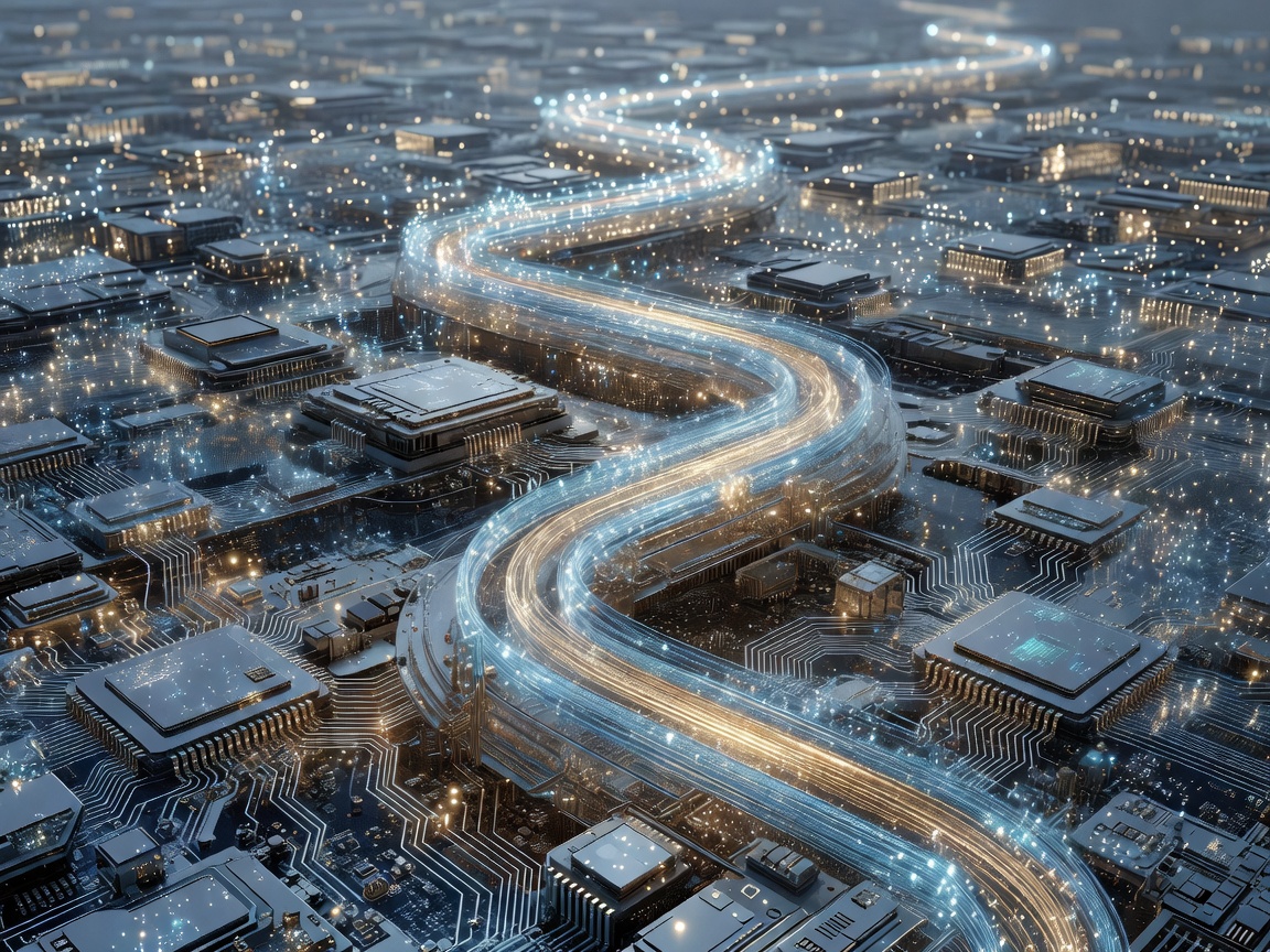 Glowing digital progression path in a highly advanced circuit environment